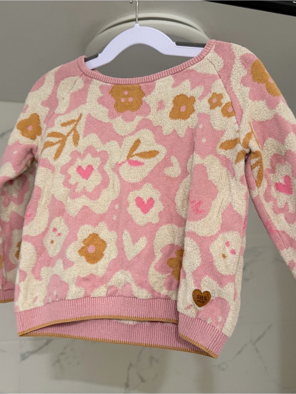 Souris mini Girls' Pink Floral Knit Sweater Top 2-3y